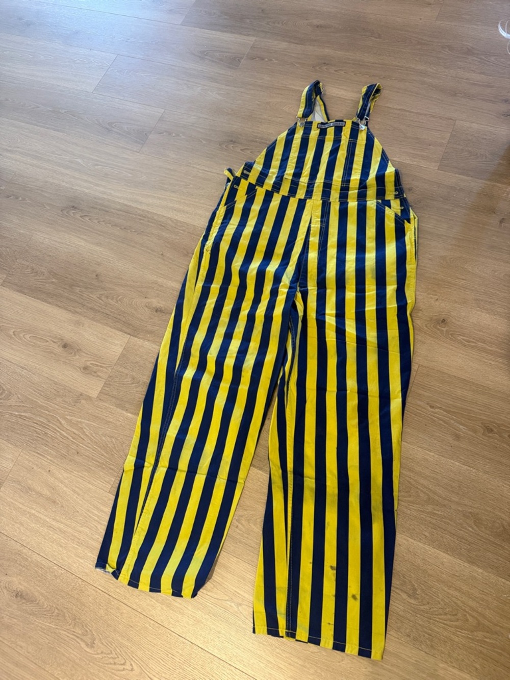 Yellow and Navy Striped Overalls